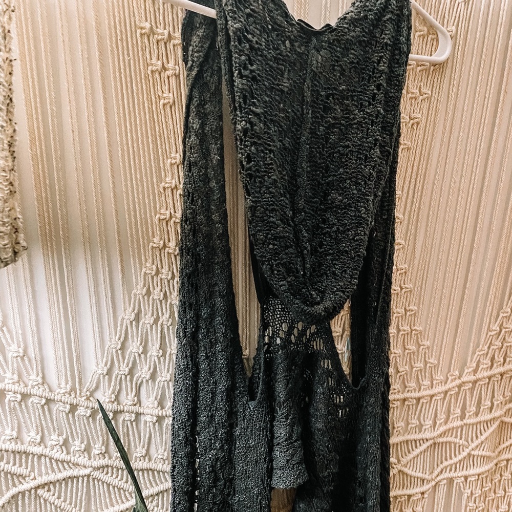 BCBG Knitted Hooded Vest Grey Boho Size L